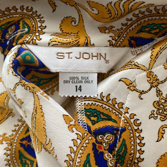 *NWT* ST JOHN COLLECTION Blue Knit Pants & Elegant 100% Silk Top Size 14 - Picture 6 of 7